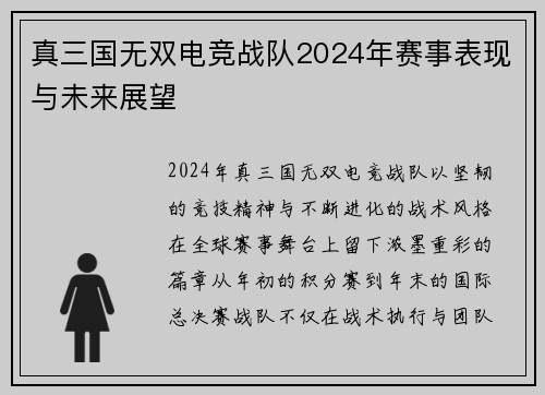 真三国无双电竞战队2024年赛事表现与未来展望