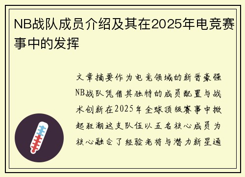 NB战队成员介绍及其在2025年电竞赛事中的发挥