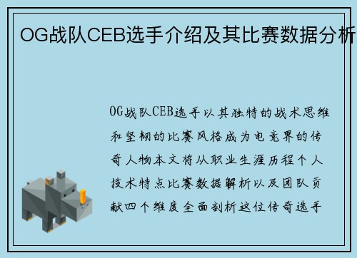 OG战队CEB选手介绍及其比赛数据分析